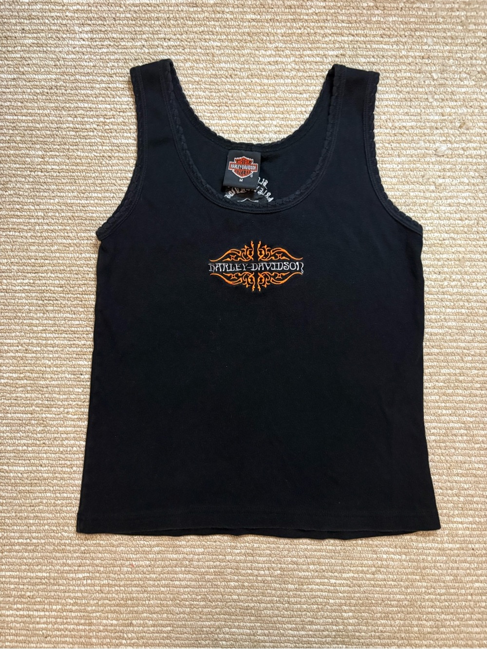 Harley-Davidson Black Tank Top Orange Tribal Logo